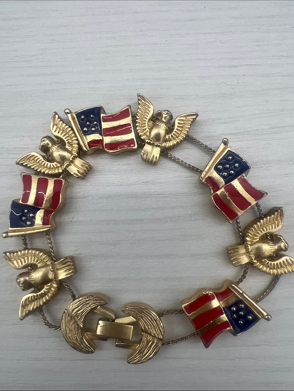 Patriotic Gold-Tone Eagle & Flag Bracelet - Red, White & Blue
